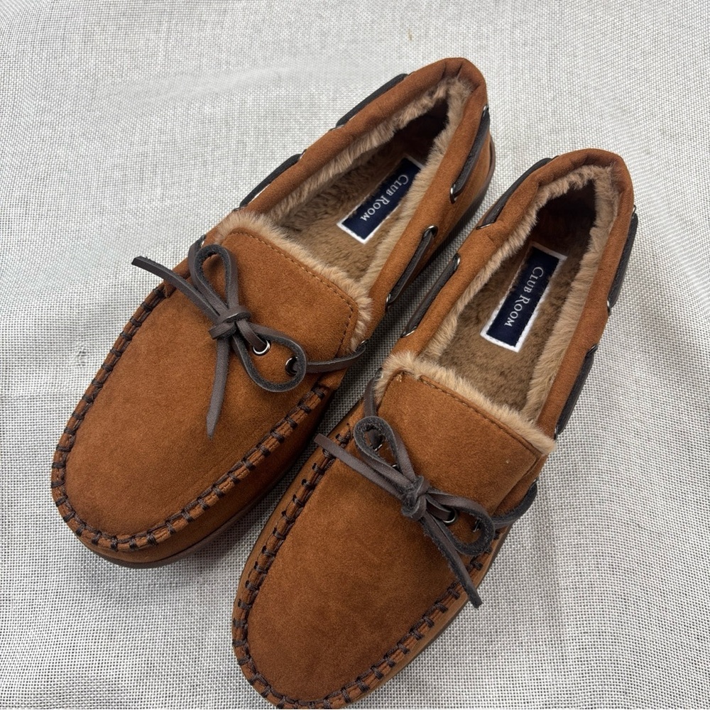 Club Room Men's Moccasin Slippers in Tan-Medium 8-9